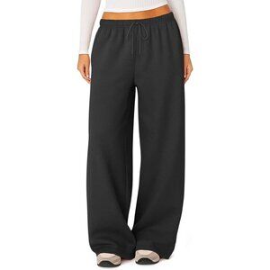 Women's Fleece Lined Sweatpants Winter Warm Wide Leg Sweat Pants Baggy Casual Pa